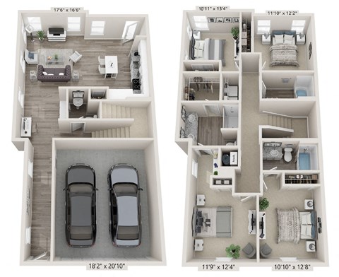 Floor plan for 4 beds, 3 baths, 1995 sqft